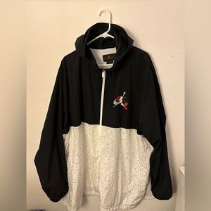 Nike Air Jordan Mens Black and White Hooded Waterproof Nylon Jacket